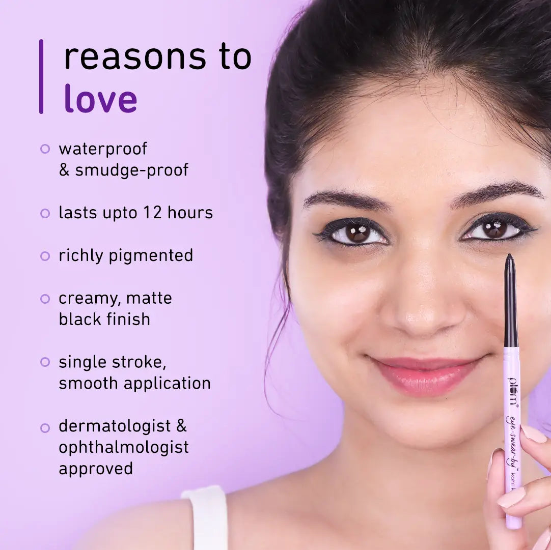 Buy women beauty products online - Plum Eye-Swear-By Kohl Kajal - Deep Black Creamy Water-Proof Eyeliner Smudge Proof.