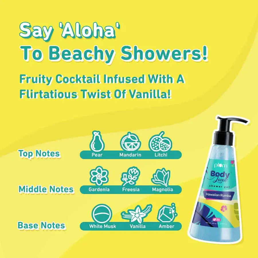 Plum BodyLovin' Shower Gel Hawaiian Rumba Shower Gel Body Wash Beachy/Aqua 100% Vegan – Cosmetics Stores in Abu Dhabi
