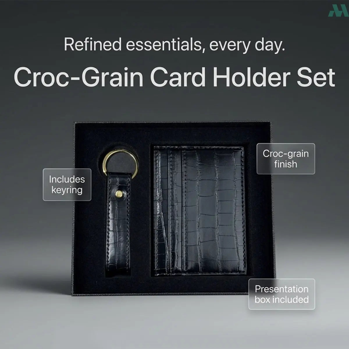 Crocodile black leather wallet keychain
