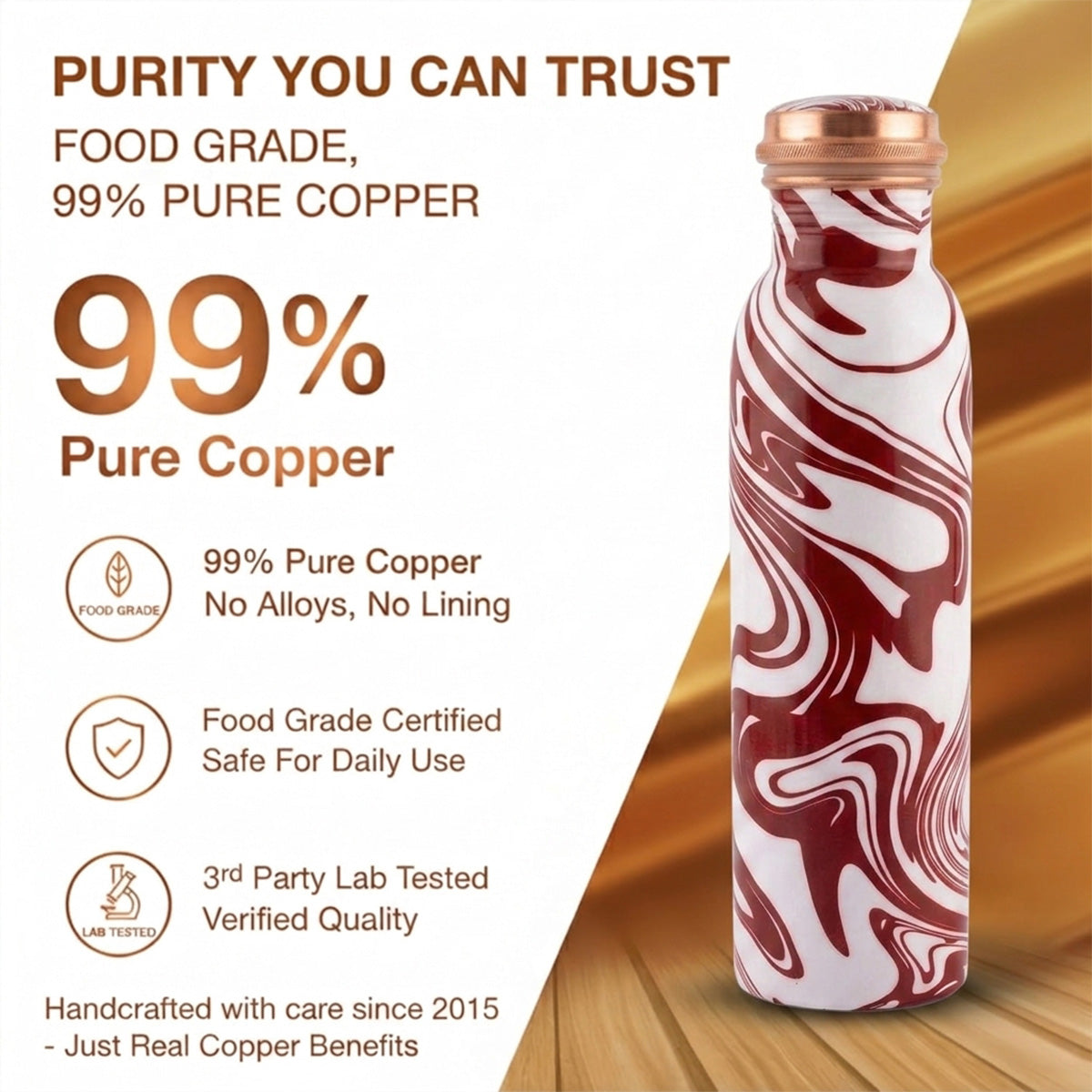 99% pure food grade copper bottle lab tested
