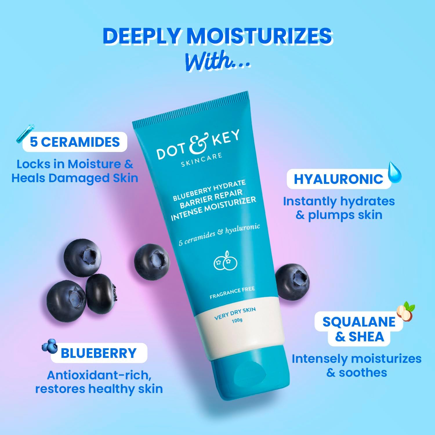 Dot & Key Barrier Repair Intense Moisturizer With 5 Ceramides & Hyaluronic | Shea Butter, Deep Moisturization | Repairs Skin Barrier, Locks In Moisture, Heals Dryness, Softens & Plumps Skin | 100g DOT & KEY