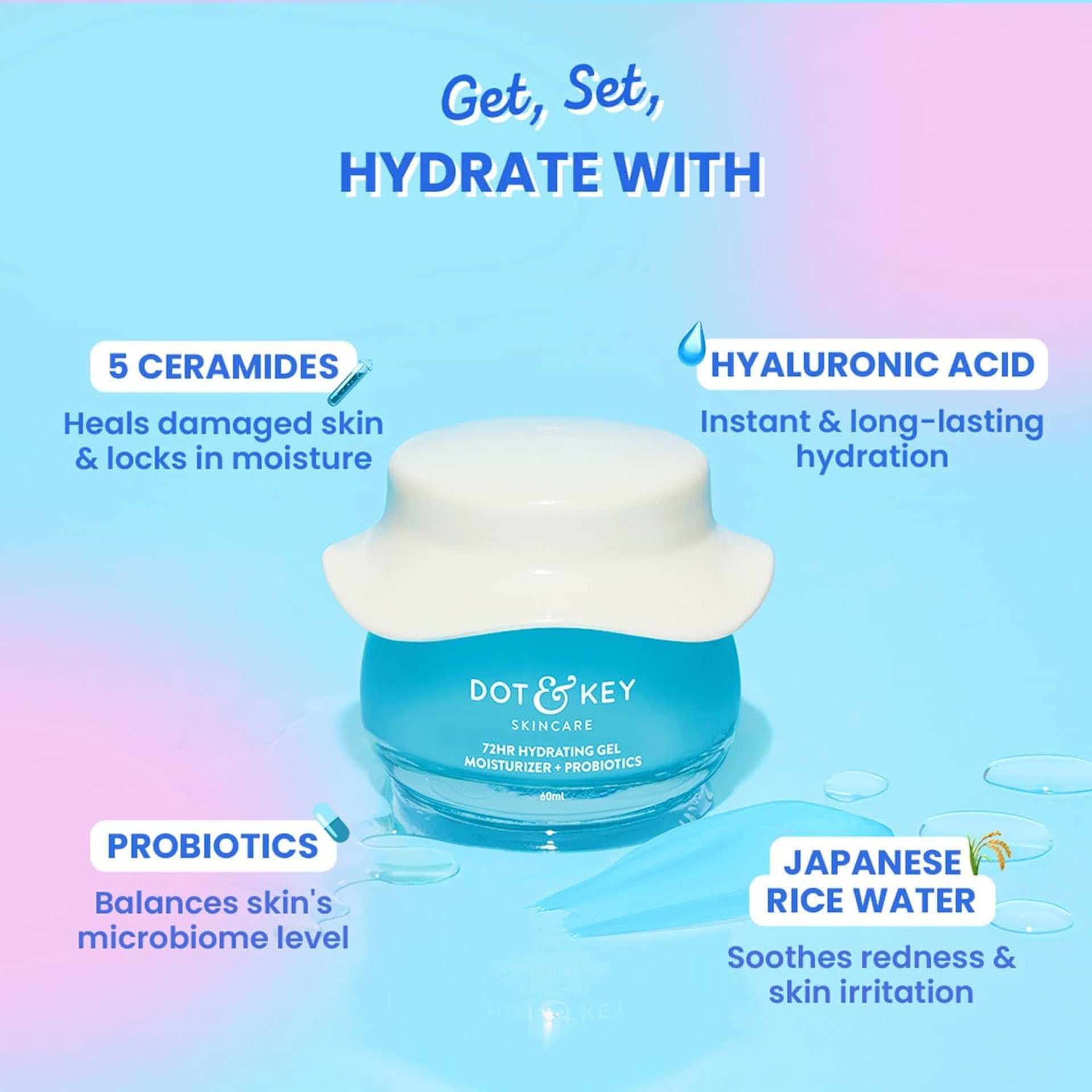Dot & Key 72Hr Hydrating gel + probiotics 60ml DOT & KEY