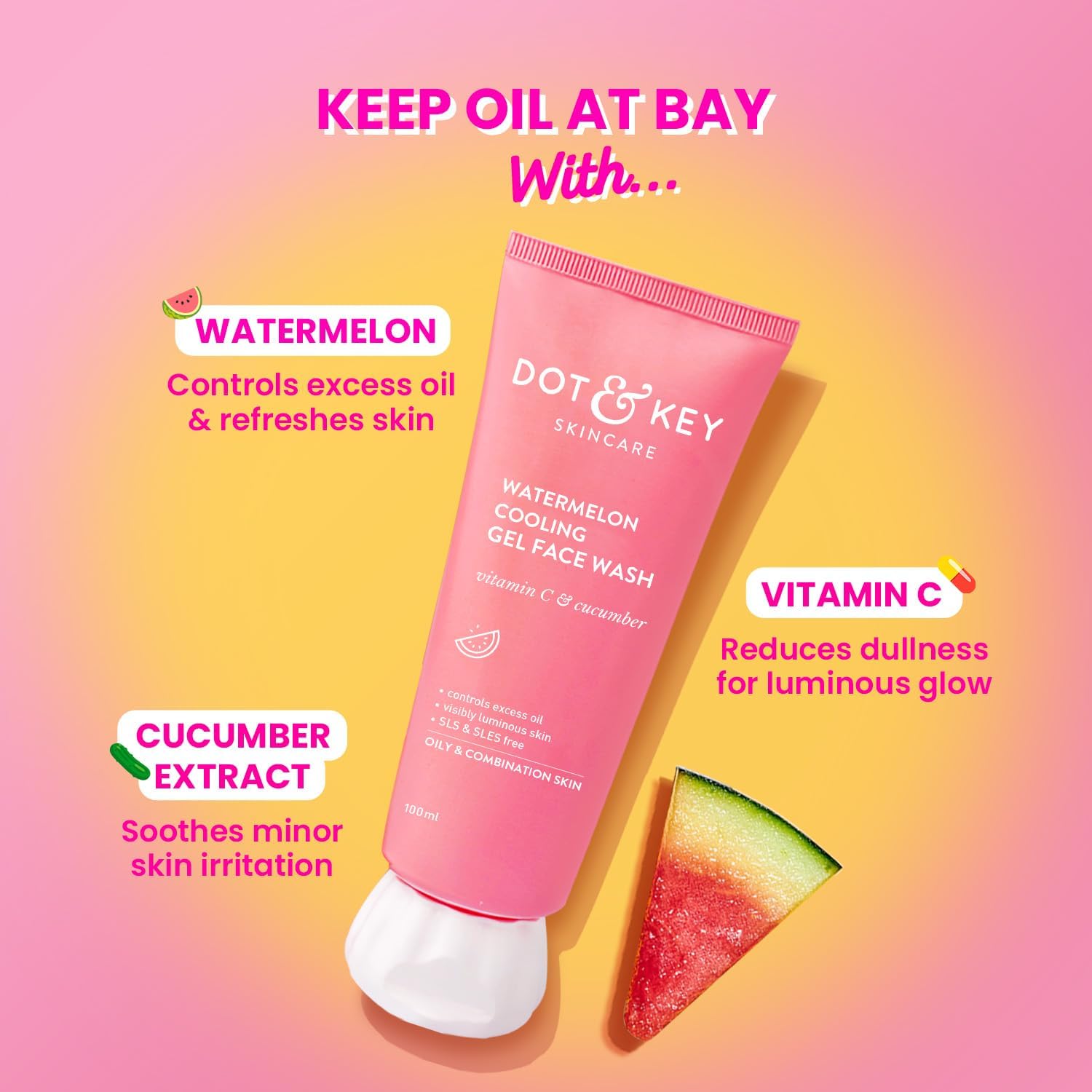 Dot & Key Watermelon SuperGlow Facial Gel Cleanser, 100ml DOT & KEY