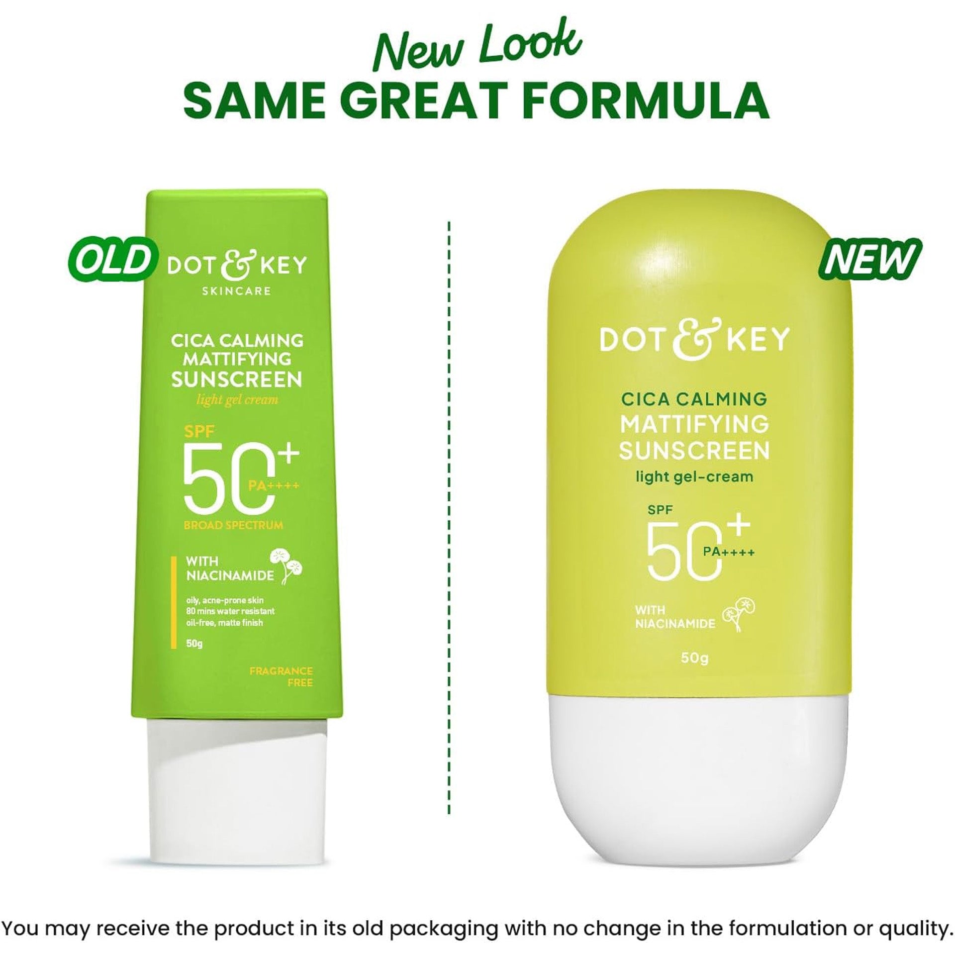 Dot & Key CICA Calming Mattifying Sunscreen SPF 50 PA++++ | For Oily Acne Prone & Sensitive Skin | UVA/UVB Protection | No White Cast, Ultra Light, Fragrance Free & Quick Absorbing | 50g DOT & KEY