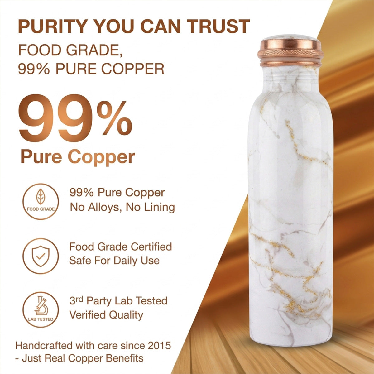 99% pure food grade copper bottle lab tested
