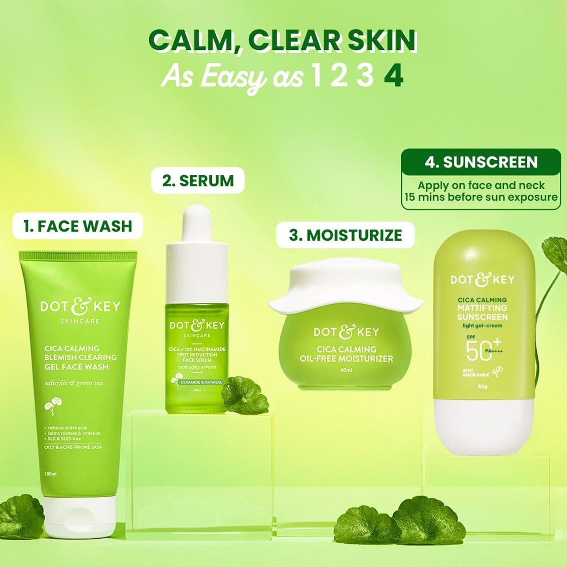 Dot & Key CICA Calming Mattifying Sunscreen SPF 50 PA++++ | For Oily Acne Prone & Sensitive Skin | UVA/UVB Protection | No White Cast, Ultra Light, Fragrance Free & Quick Absorbing | 50g DOT & KEY