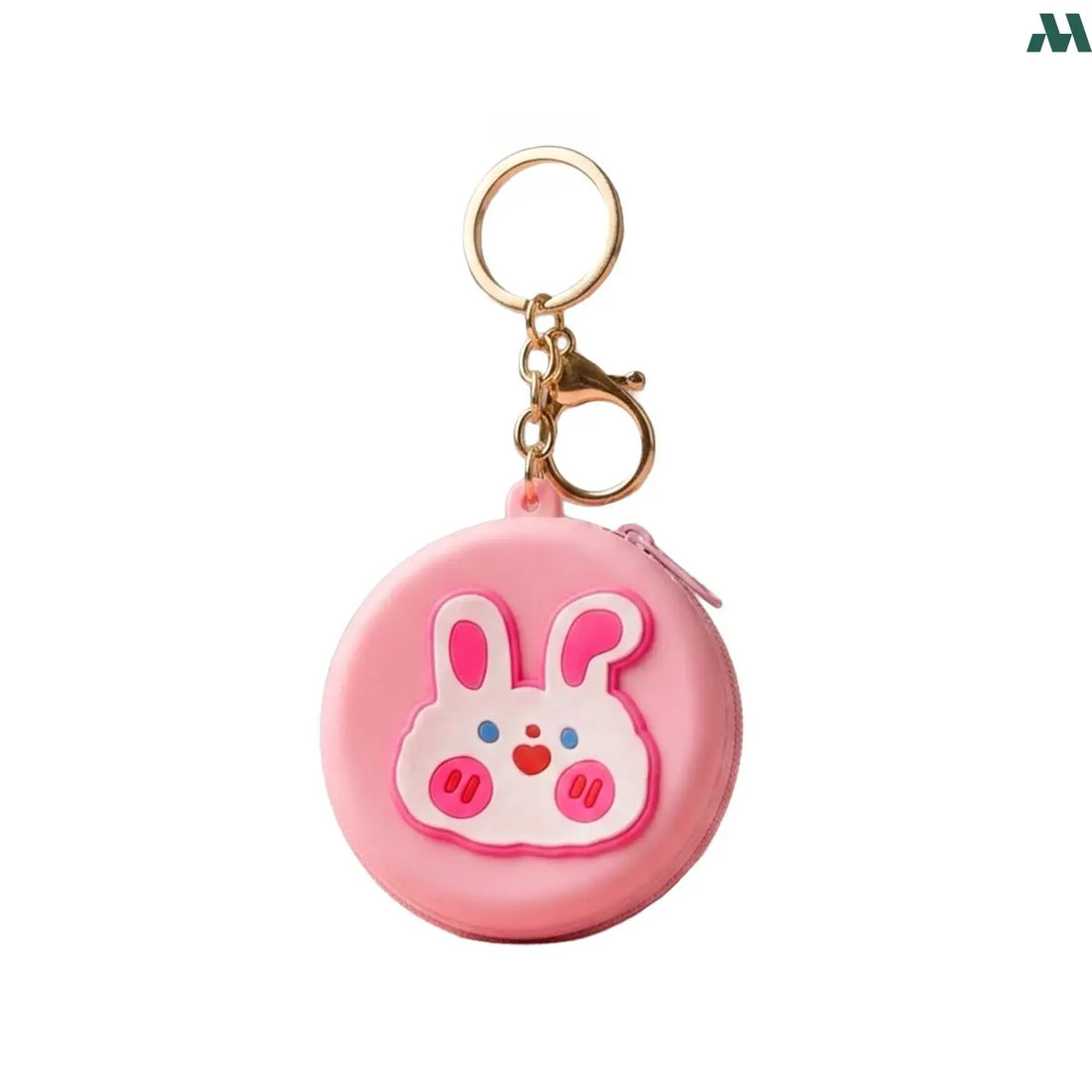 Pink rabbit silicone coin purse keychain