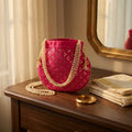 Handcrafted Indian mirror work potli bag dark pink