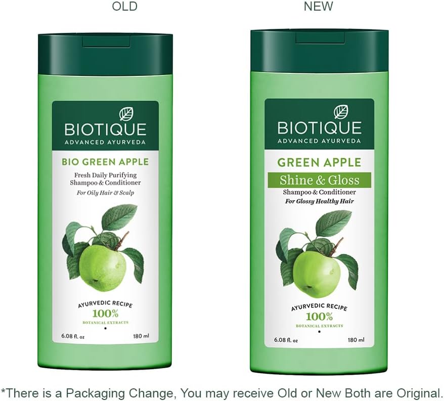 Biotique Bio Green Apple Fresh Daily Purifying Shampoo & Conditioner for Oily Scalp & Hair, 180 ml, multi Biotique