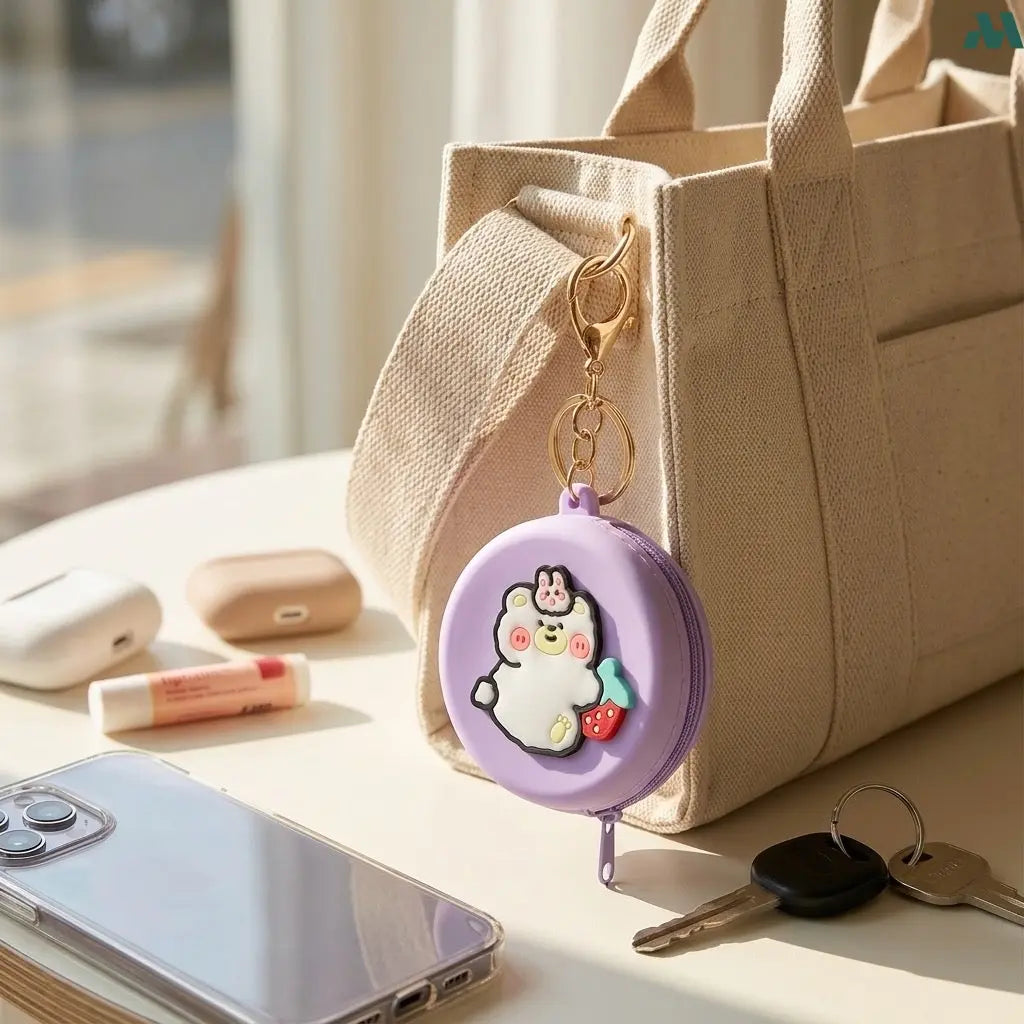 Silicone coin purse clipped to bag