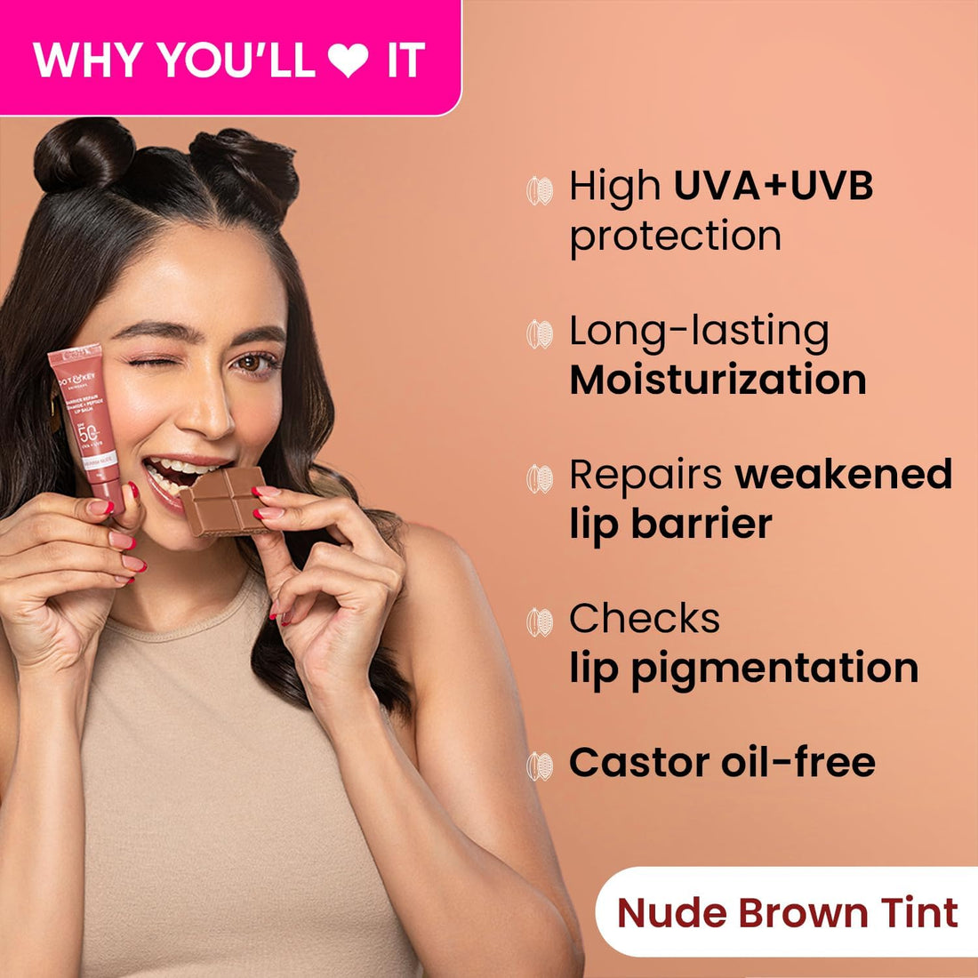 Dot & Key Ceramide & Peptide Barrier Repair Lip Balm Spf 50, Pa+++|Warm Nude, Normal Skin Type|Uva/Uvb Lip Protection|Soft Tinted Lip Moisturizer|Boosts Collagen & Instantly Plumps Lip 10Gm DOT & KEY