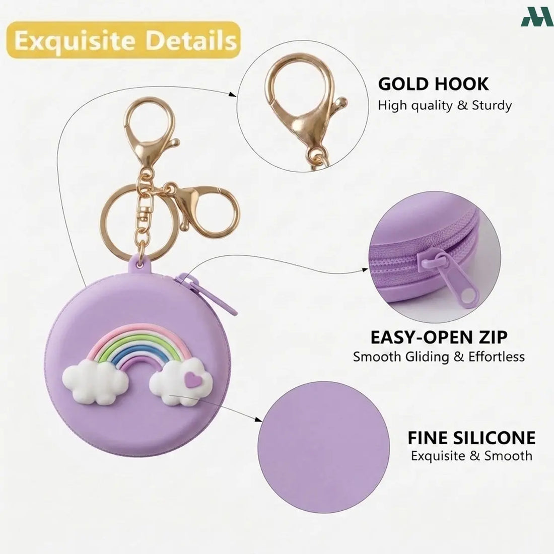 Purple rainbow silicone coin purse keychain