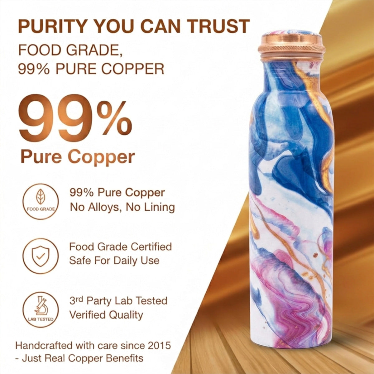 99% pure food grade copper bottle lab tested