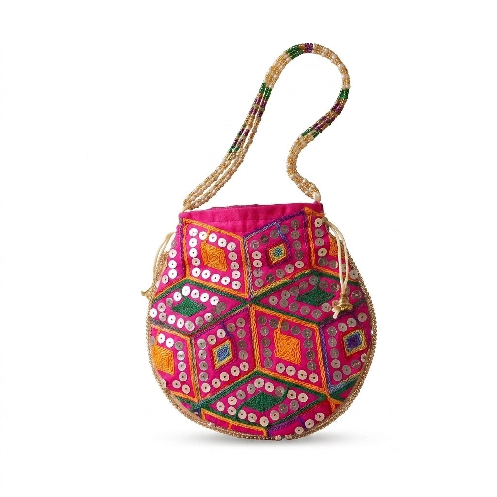 Multicolor mirror work potli bag ethnic accessory