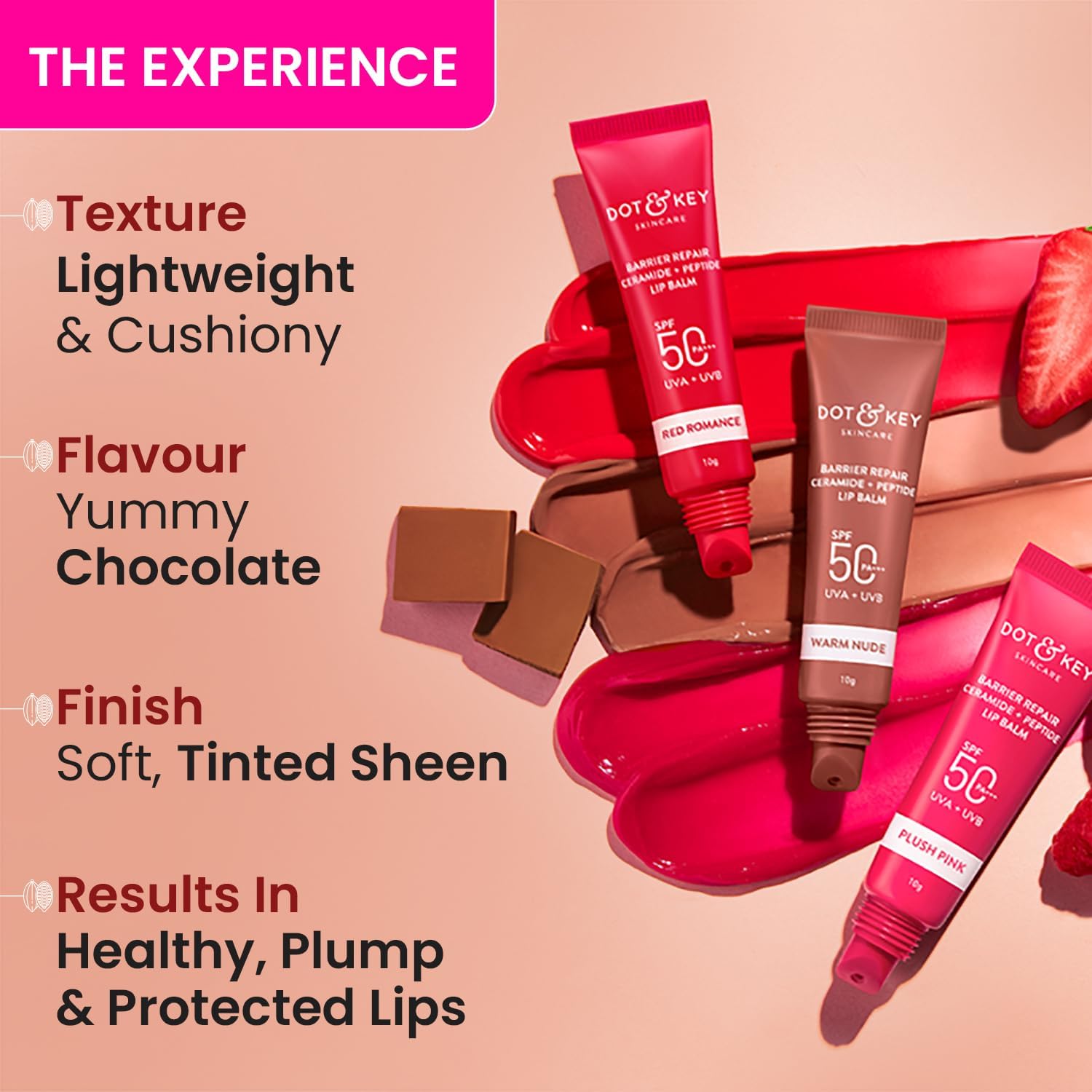 Dot & Key Ceramide & Peptide Barrier Repair Lip Balm Spf 50, Pa+++|Warm Nude, Normal Skin Type|Uva/Uvb Lip Protection|Soft Tinted Lip Moisturizer|Boosts Collagen & Instantly Plumps Lip 10Gm DOT & KEY