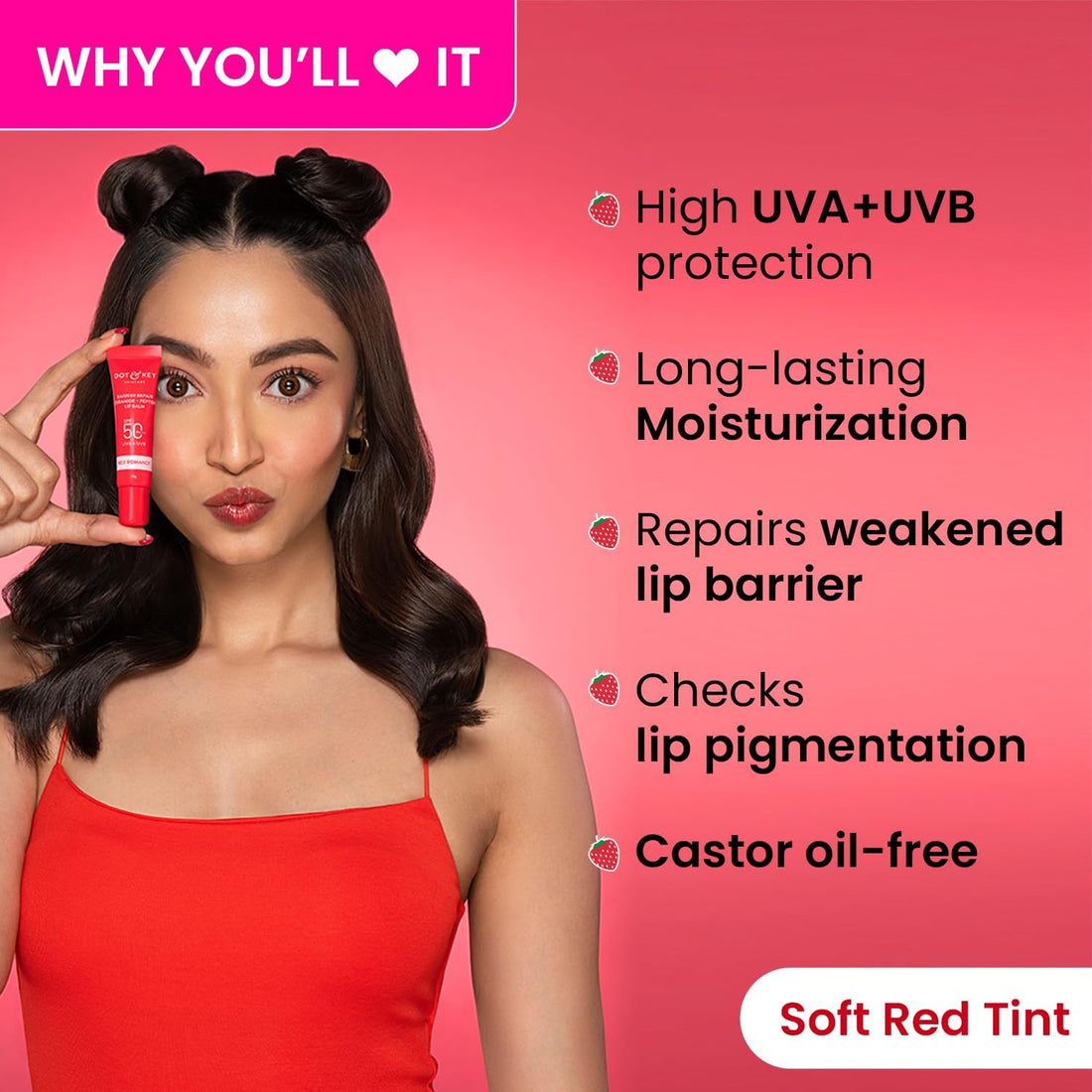 Dot & Key Ceramide & Peptide Barrier Repair Brightening Lip Balm SPF 50 PA+++ - Red Romance (10 g) DOT & KEY