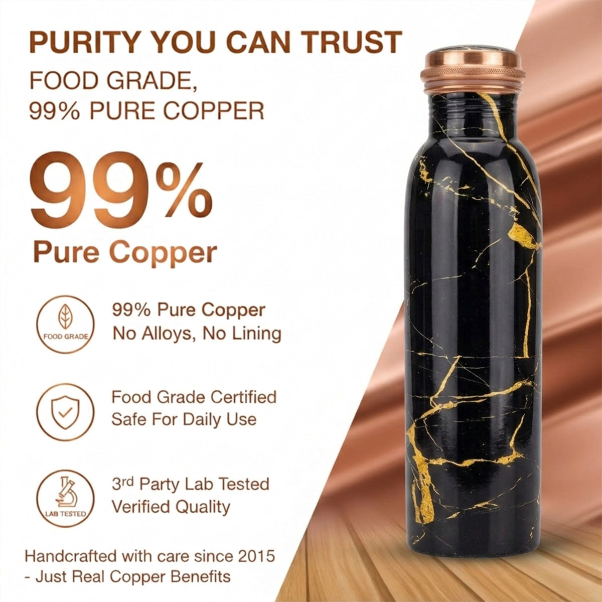 99% pure food grade copper bottle lab tested