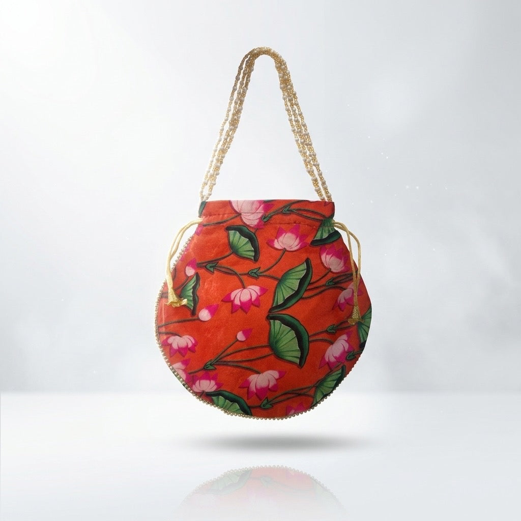 Red floral print handcrafted potli bag