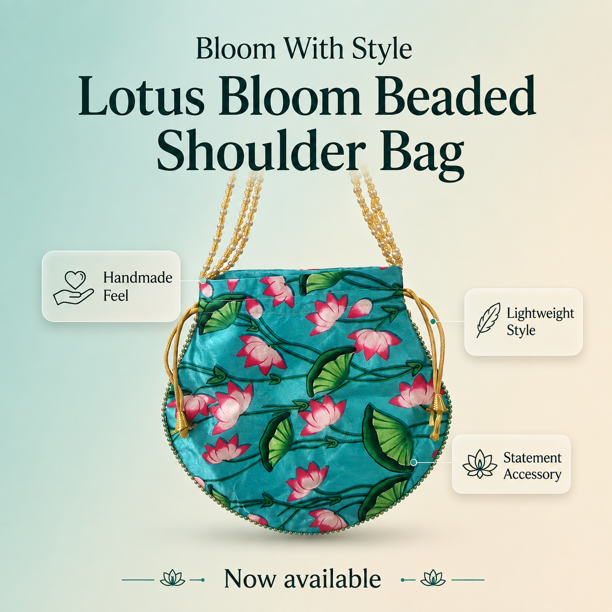 Blue floral print potli bag Mobcos