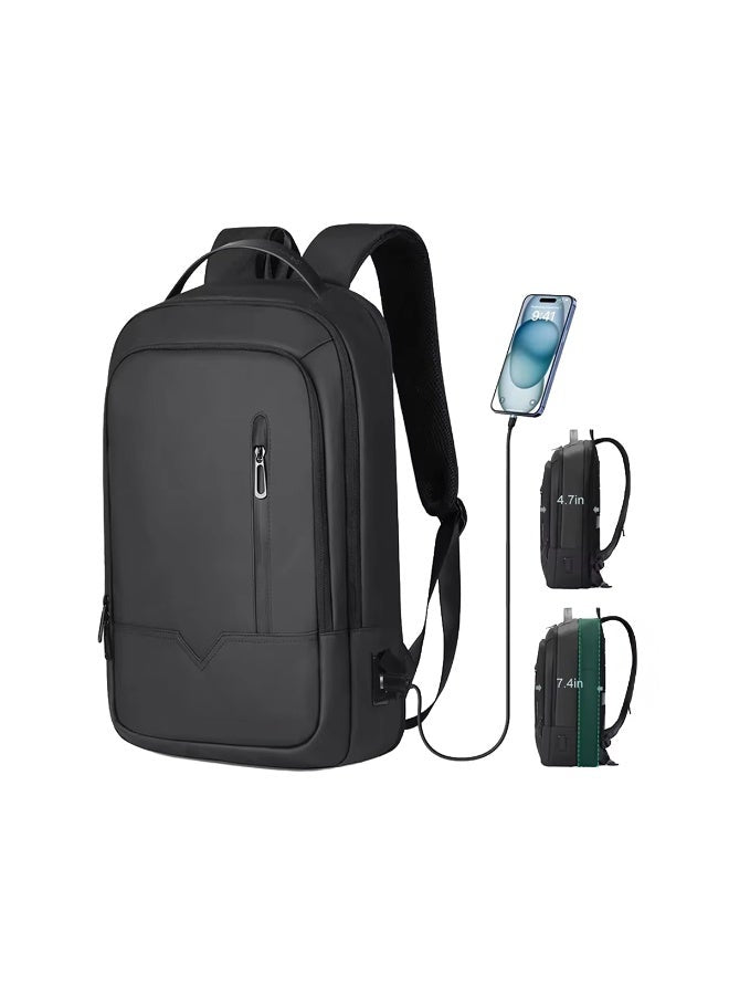 Mobcos Back Pack Black 8228 Elite Laptop Backpack with USB Charging Port Ð Waterproof Anti-Theft Business Travel Backpack for Men & Women, Slim Oxford Material Bag Work & College