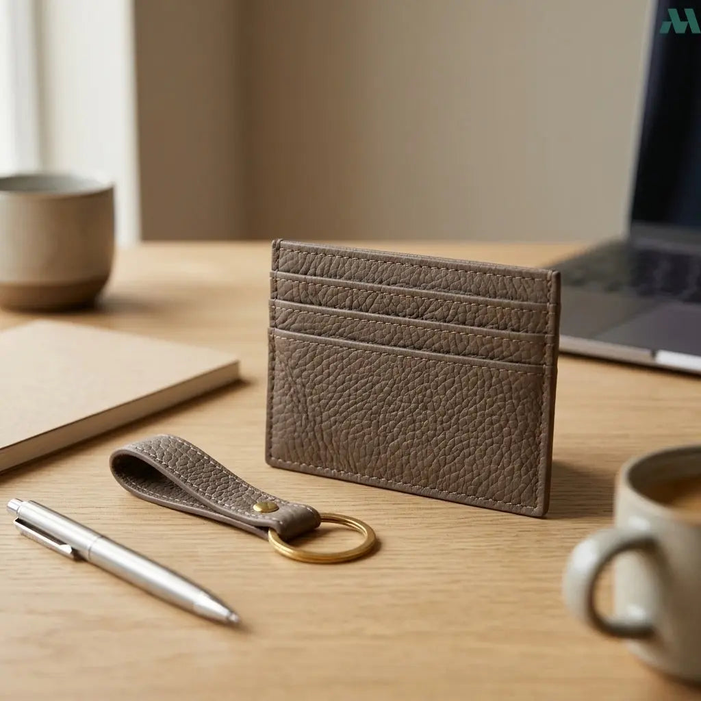 Leather card holder with matching keychain