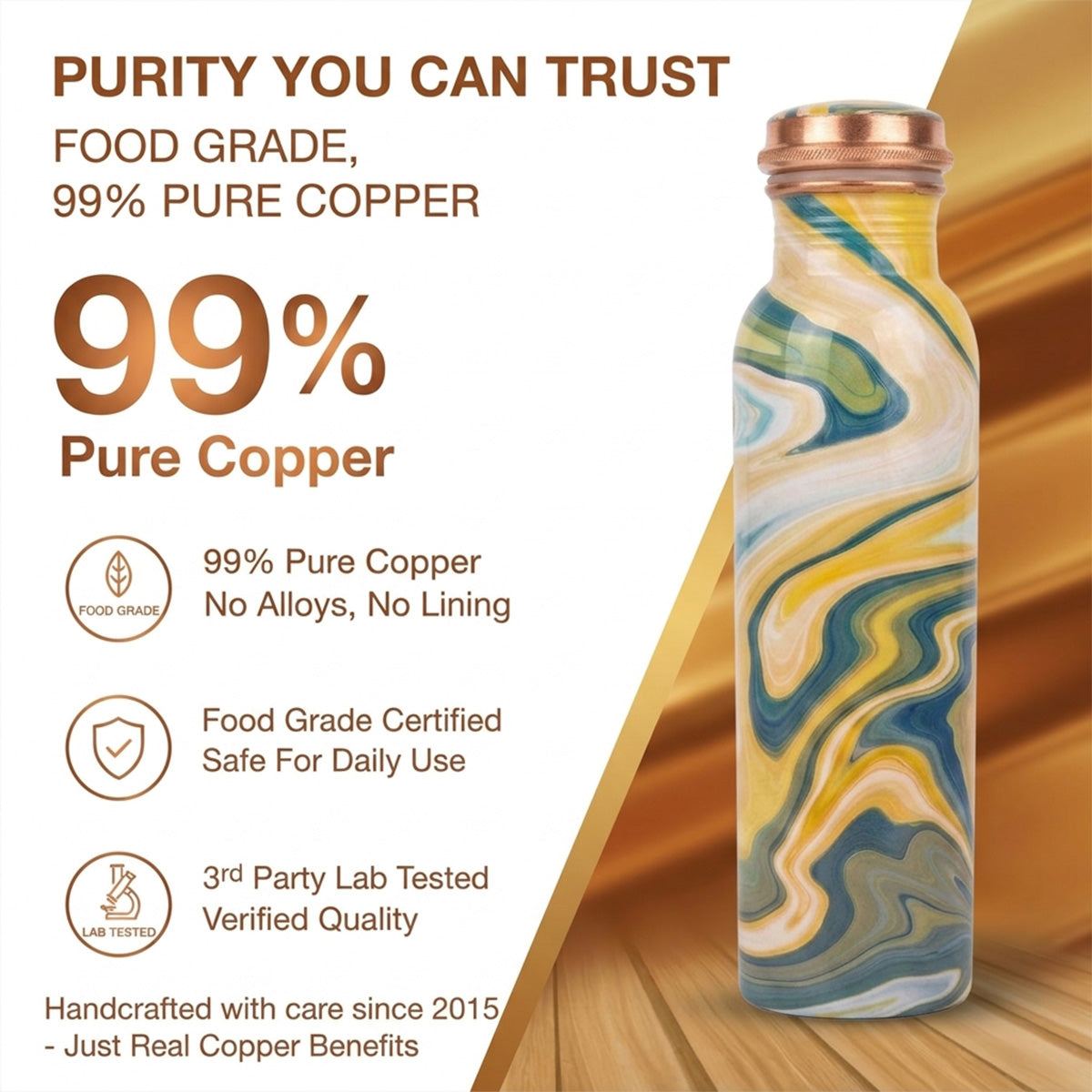 99% pure food grade copper bottle lab tested
