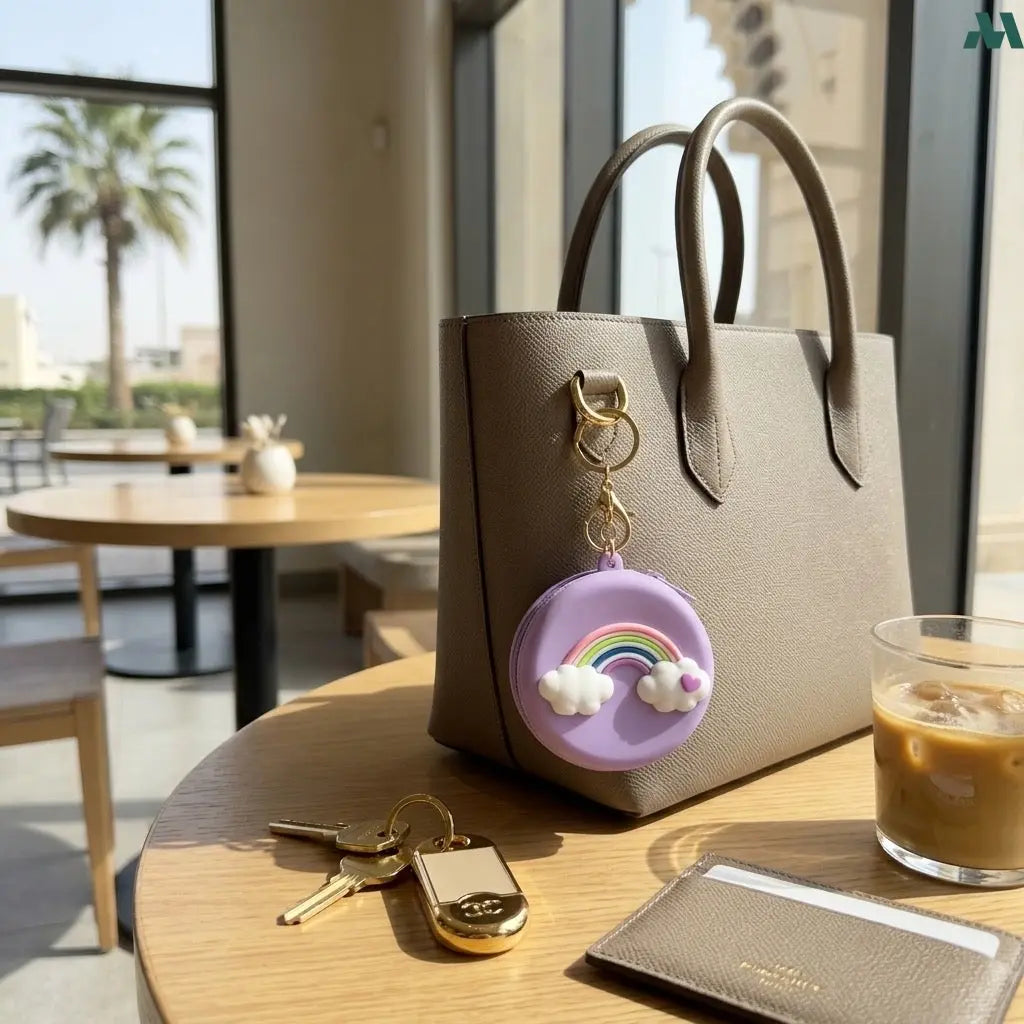 Silicone coin purse clipped to bag
