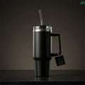 Black insulated tumbler with handle and straw 1.2L