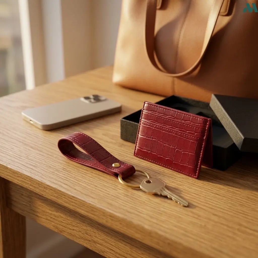 Slim leather card holder detail