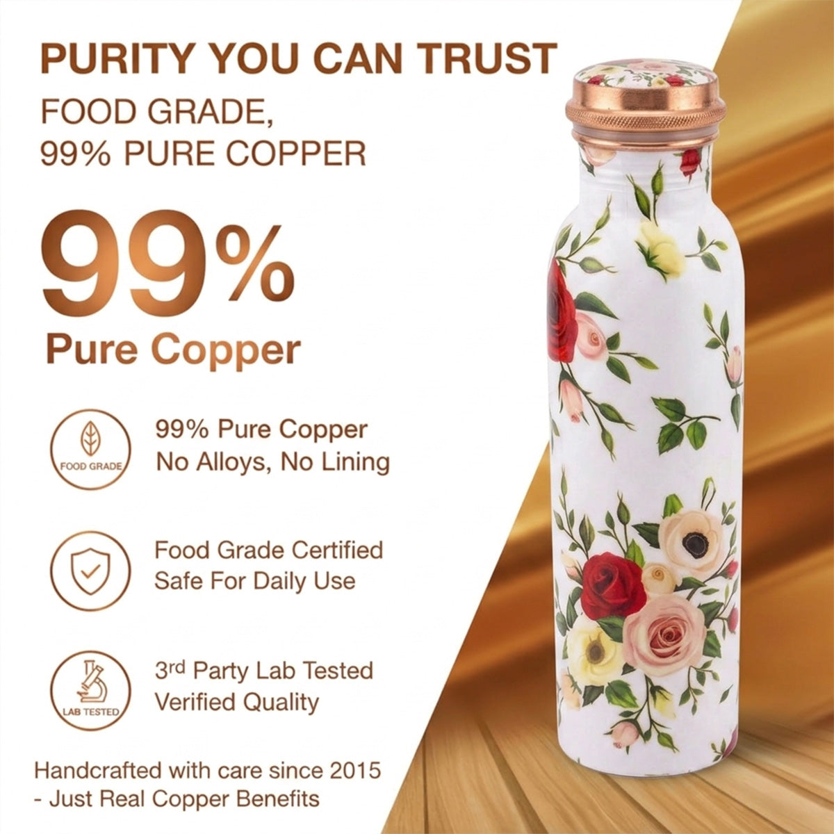 99% pure food grade copper bottle lab tested