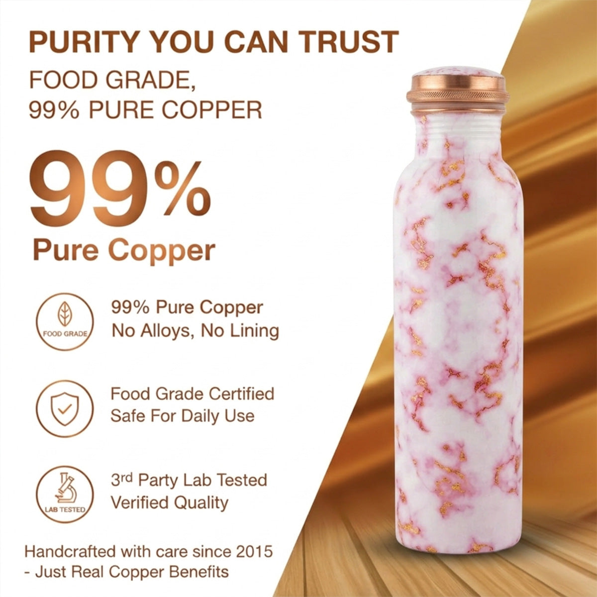 99% pure food grade copper bottle lab tested