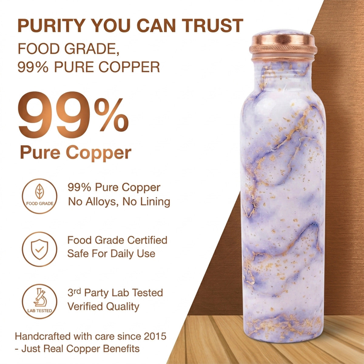 99% pure food grade copper bottle lab tested