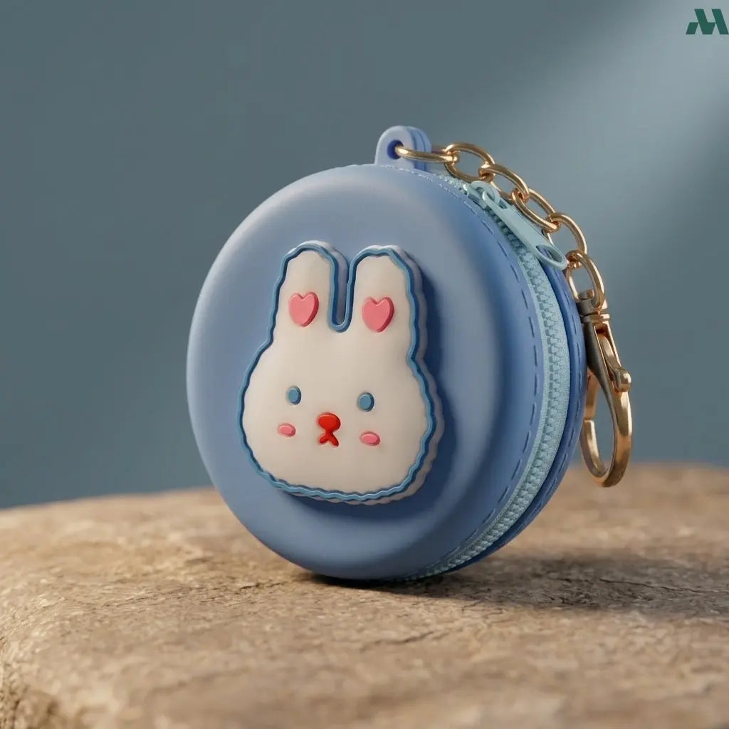 Blue rabbit silicone keychain pouch