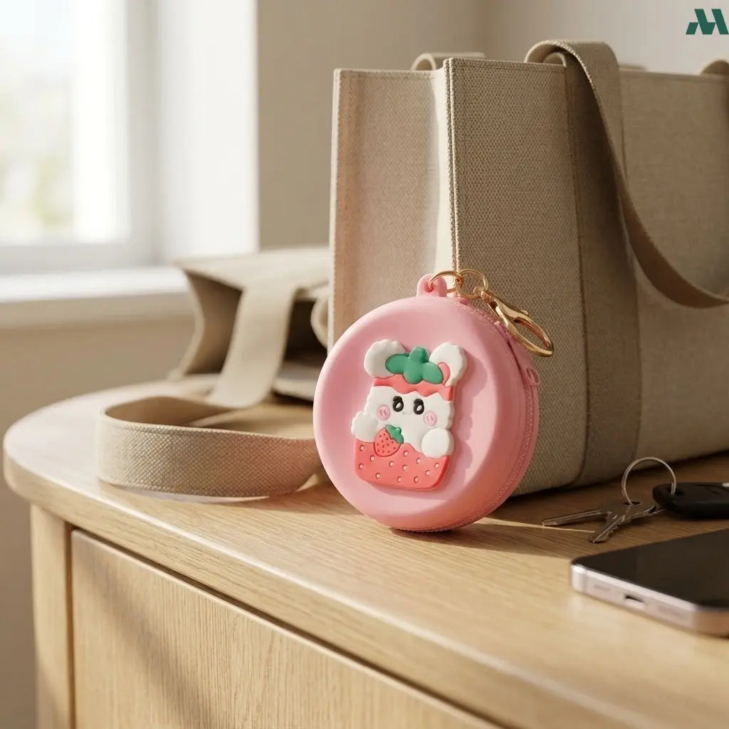 Silicone coin purse clipped to bag