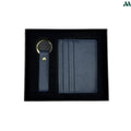 Blue leather card holder and keychain gift set
