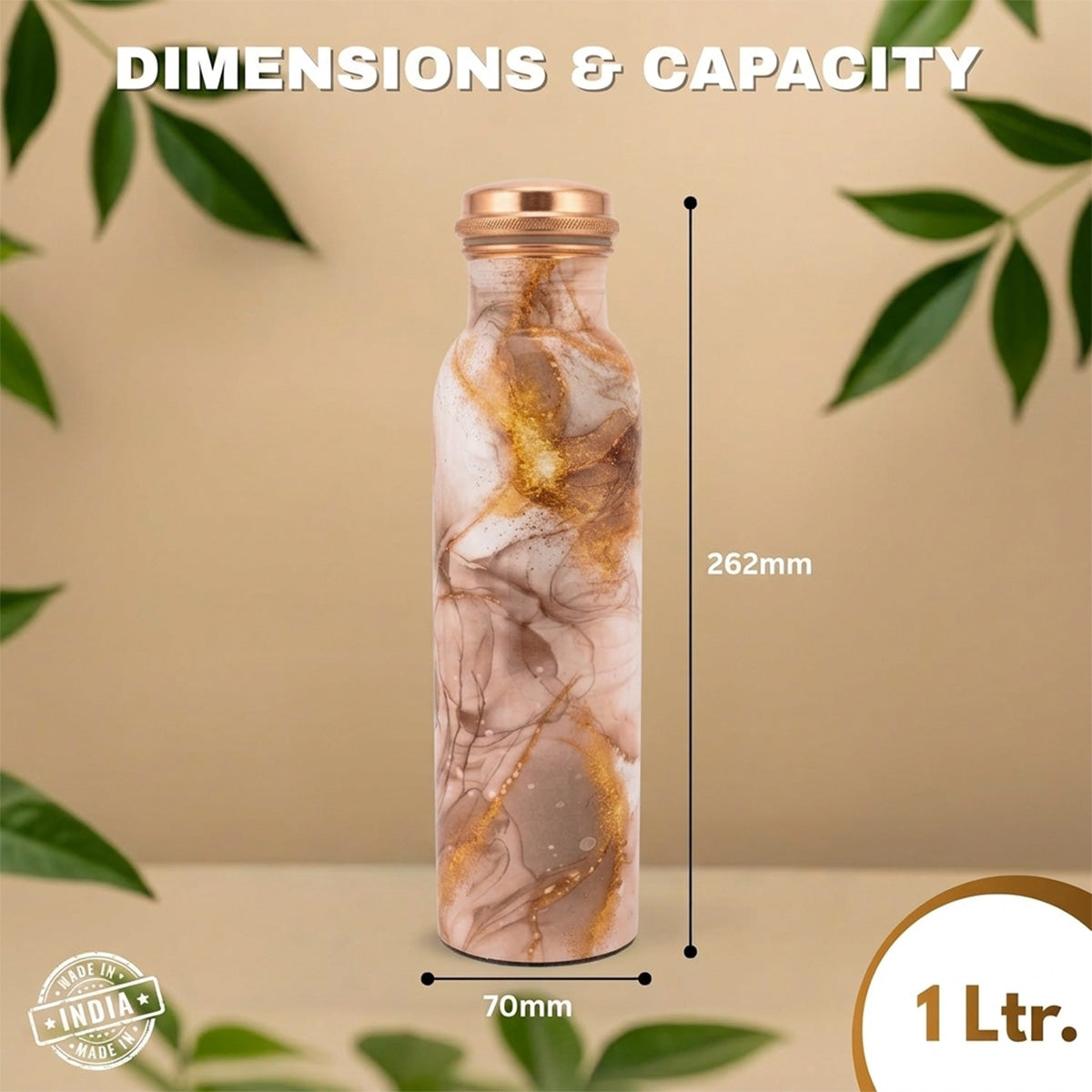 1 litre copper water bottle Mocha Luxe Marble