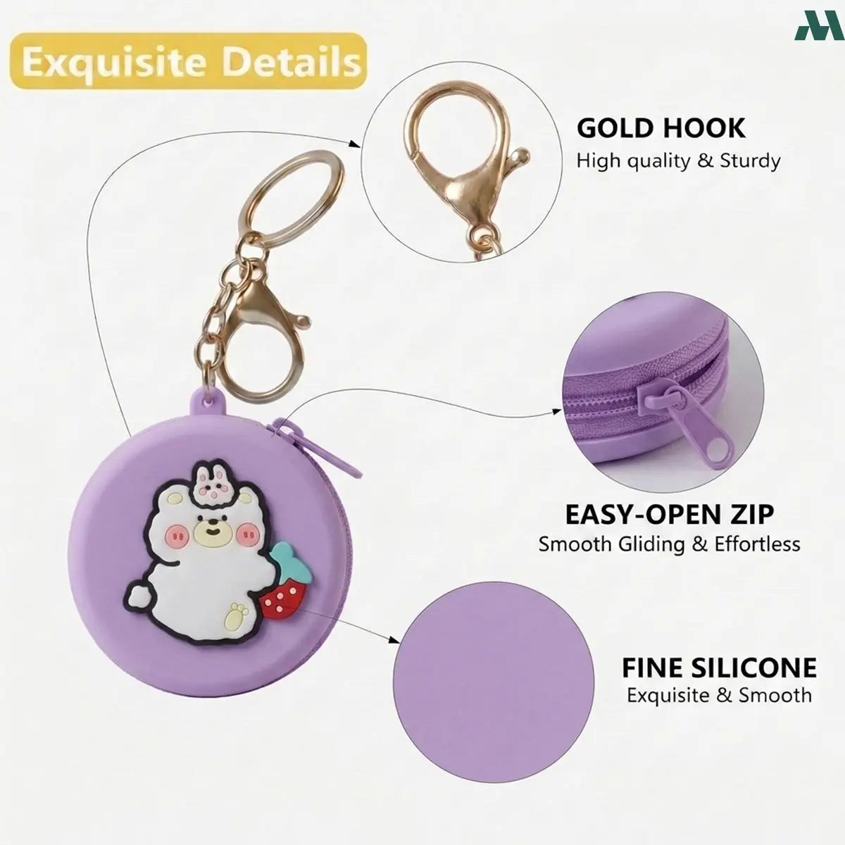 Purple teddy bear mini zipper pouch