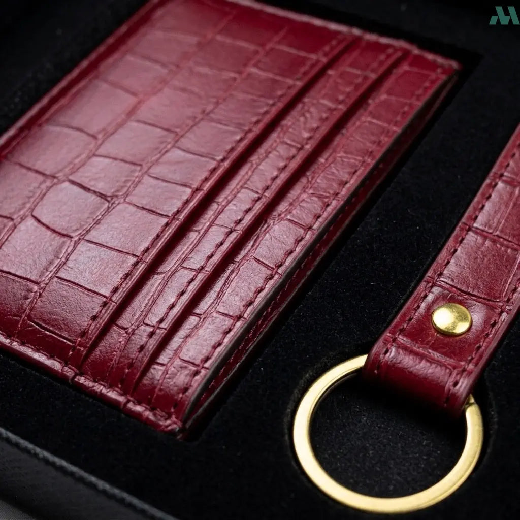 Crocodile textured card holder holding cards