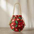 Red-orange floral print handcrafted potli bag