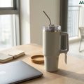 White straw travel cup with handle