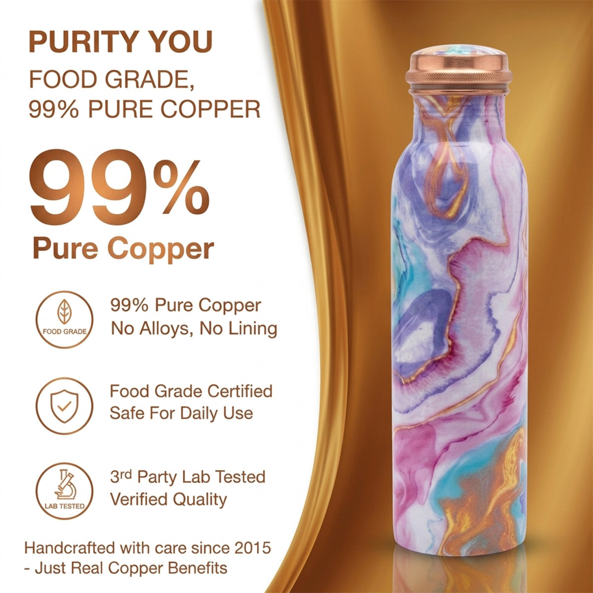 99% pure food grade copper bottle lab tested