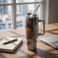 Insulated tumbler detail gray marble