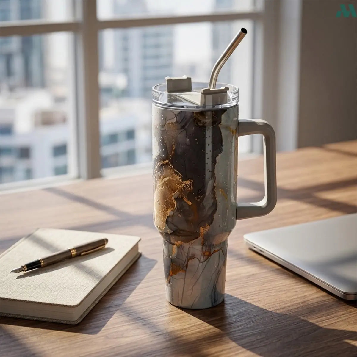 Insulated tumbler detail gray marble