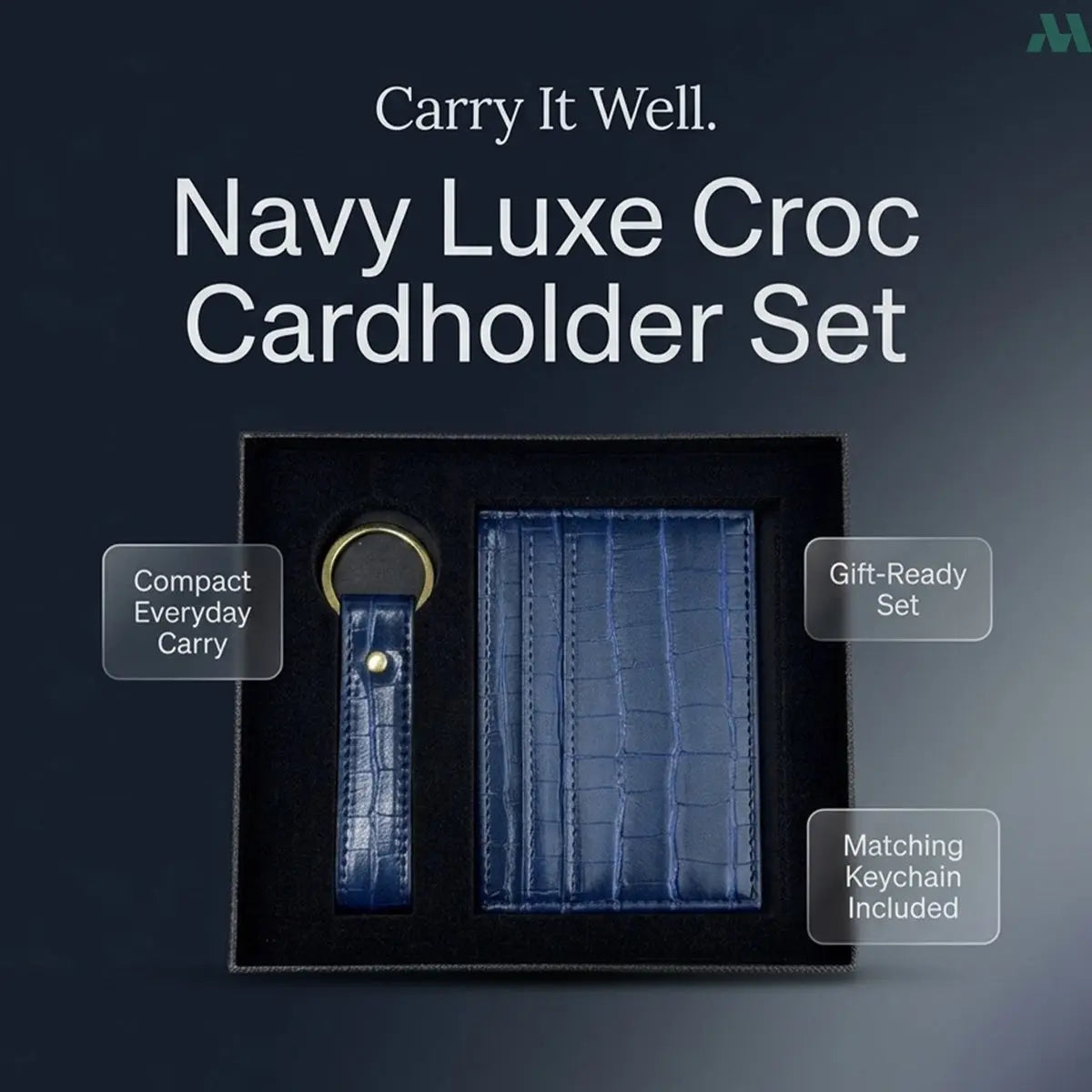 Crocodile blue leather wallet keychain