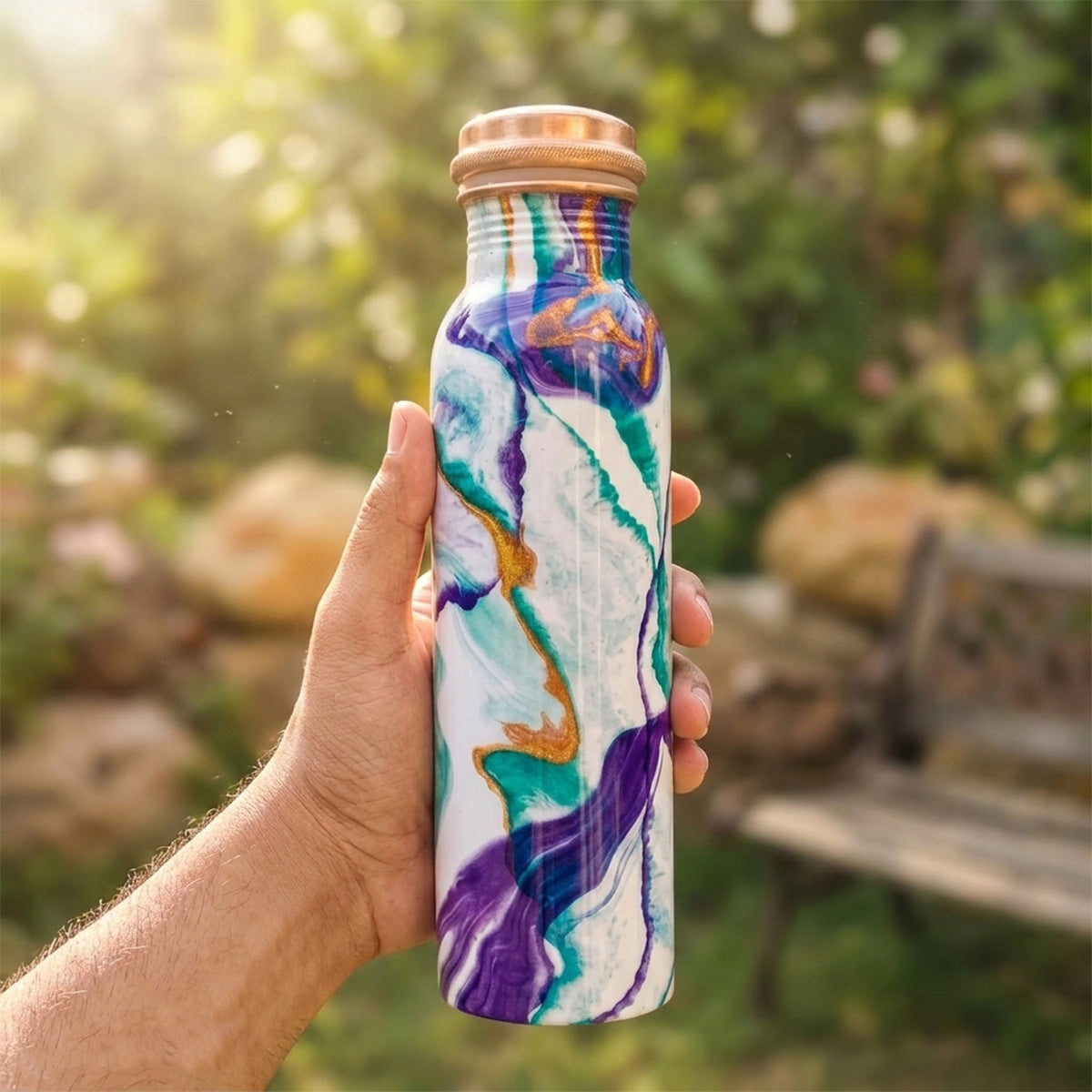 Aqua Lavender Geode copper bottle with leakproof cap