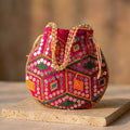 Multicolor mirror work potli bag with drawstring