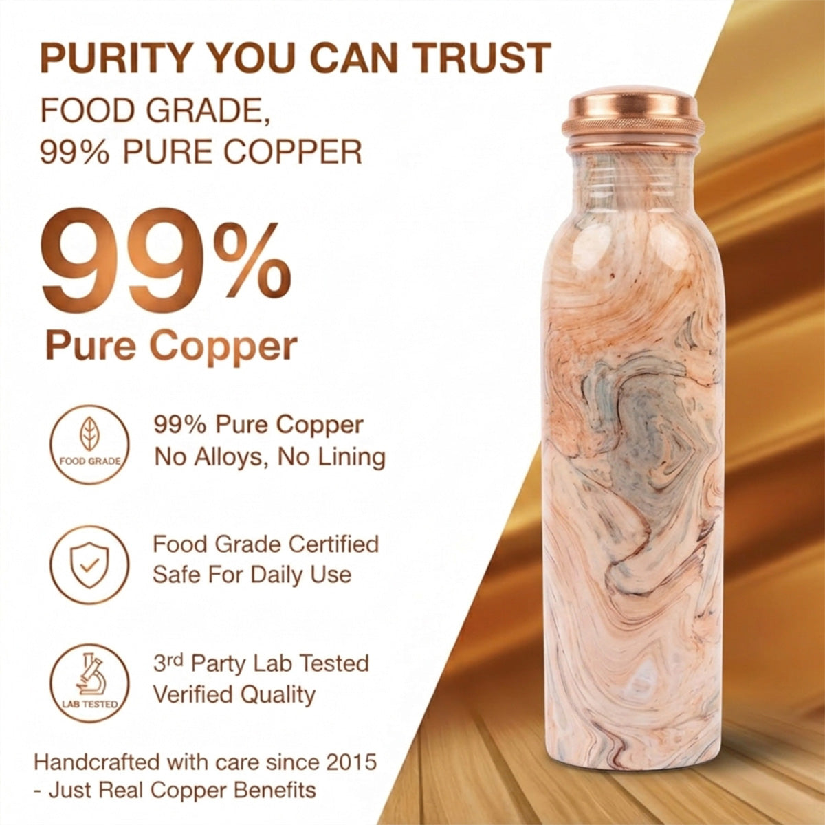 99% pure food grade copper bottle lab tested