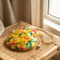 Yellow floral potli bag with drawstring
