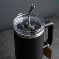 Black straw travel cup with handle