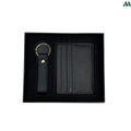 Black leather card holder and keychain gift set